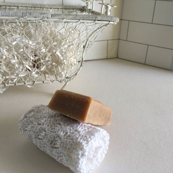 crocheted white washcloth