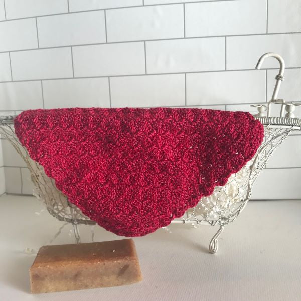 Red Handmade Crocheted Cotton Washcloth