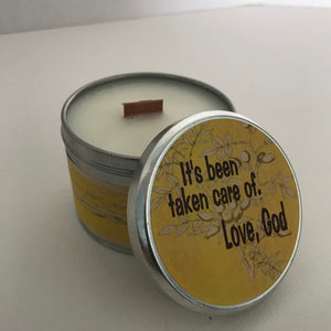 It's Been Taken Care Of Inspirational Candle | Greetings Candle-Chickenmash Farm