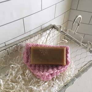 pink crocheted washcloth