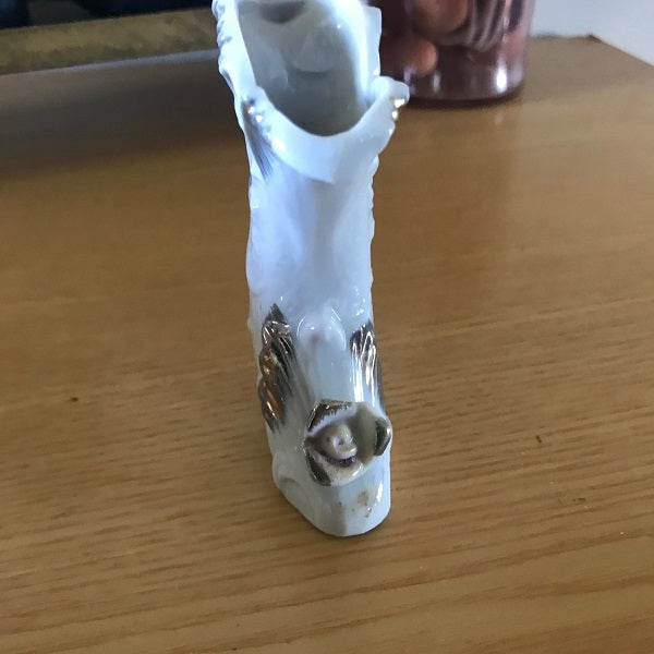Vintage Japanese Miniature Boot Bud Vase White Gold Silver 3 Inch