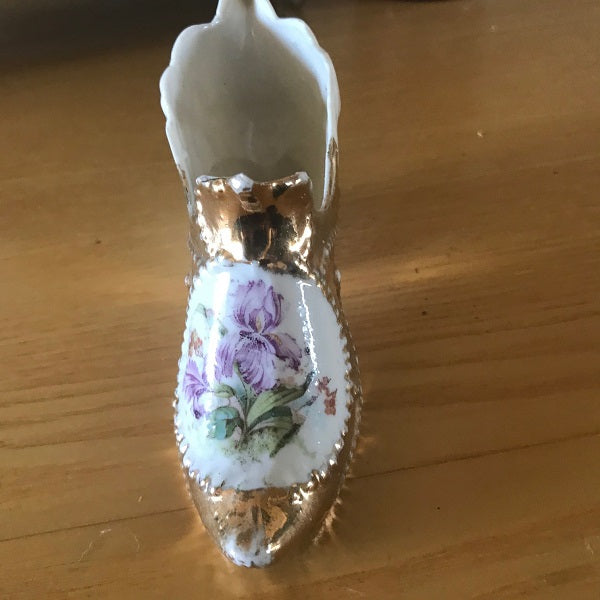 Porcelain shoe gold purple iris 