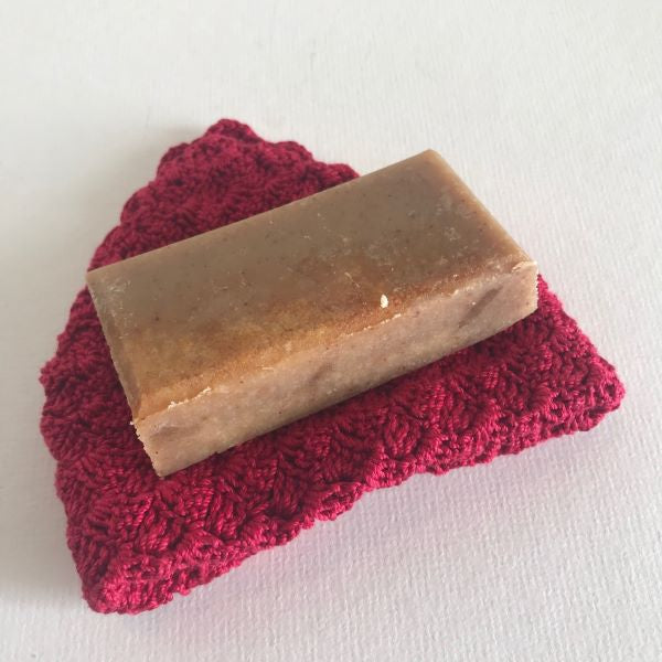 Red Handmade Crocheted Cotton Washcloth