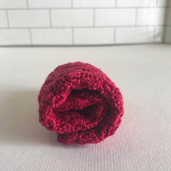Red Handmade Crocheted Cotton Washcloth