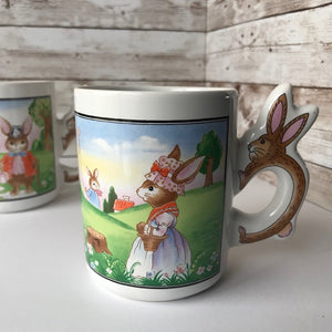 White Ceramic Coffee Mug with Bunny Rabbits